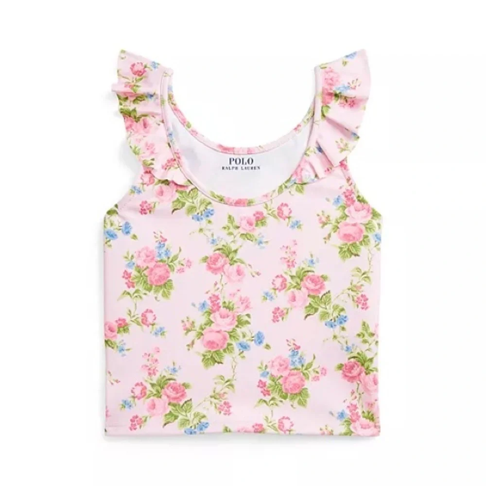 Polo Ralph Lauren Big Girls Floral Performance Jersey Top Large 12-14 Pink $50